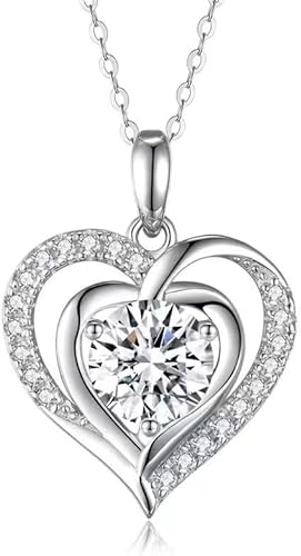 ONE : 💎Pendant Heart Necklace 💎 MOISSANITE DIAMOND 3 Carats D Color VVS1 Clarity 18K Gold Plated OVER 925 Sterling Silver Necklace for Women