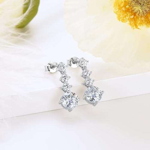 ONE PAIR: 925 Sterling Silver DROP MOISSANITE Earrings  Brilliant ROUND CUT Color: 19.4mm-White Gold 2.6CT HIGH QUALITY MOISSANITE DIAMOND