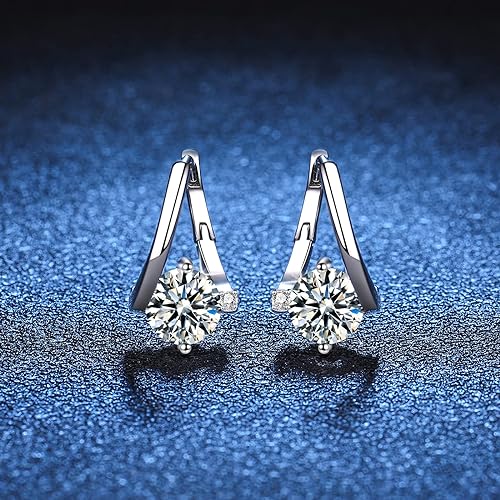 ONE PAIR: 925 Sterling Silver MOISSANITE HOOP Earrings HIGH QUALITY MOISSANITE DIAMOND Brilliant ROUND CUT