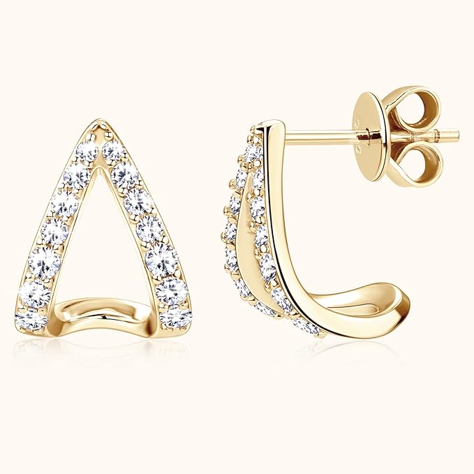 ONE PAIR: Gorgeous Heart Shaped Stud Earrings MOISSANITE DIAMONDS D Color VVS1 Clarity Brilliant (16pcs)/1.2mm round MOISSANITE Diamonds, 0.51cttw per pair 18K Yellow Gold Plated