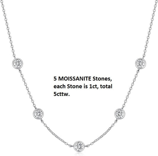 ONE :💎Pendant Necklace💎 5 MOISSANITE Stones, each stone is 1ct, total 5cttw. MOISSANITE DIAMOND Classic 5 Stones18k WHITE GOLD PLATED OVER 925 STERLNG SILVER