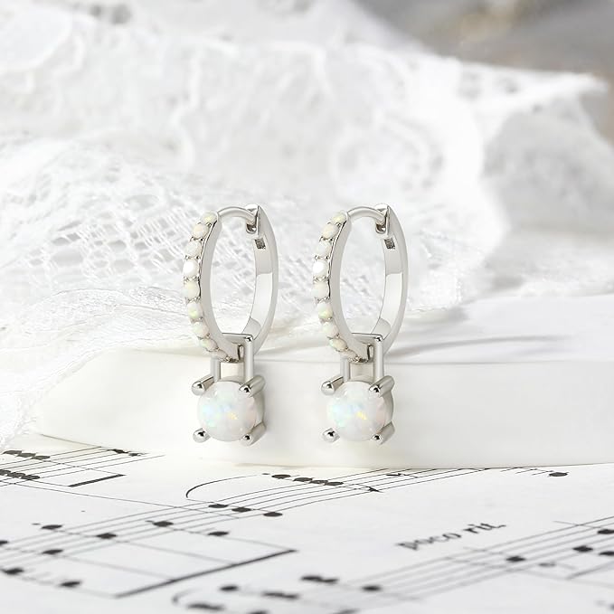 ONE PAIR: Gorgeous HOOP EARRINGS October Month Rhodium Plated Sterling Silver