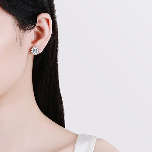 ONE PAIR: 925 Sterling Silver MOISSANITE STUD STAR Earrings HIGH QUALITY MOISSANITE DIAMOND Brilliant ROUND CUT style 5-0.5 carat center