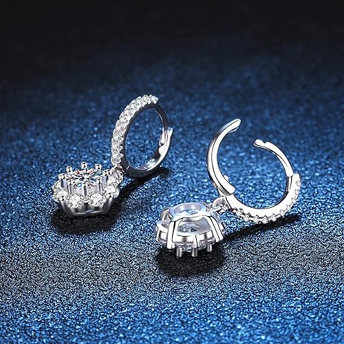 ONE PAIR: 925 Sterling Silver MOISSANITE DROP HOOP Earrings HIGH QUALITY MOISSANITE DIAMOND Brilliant ROUND CUT