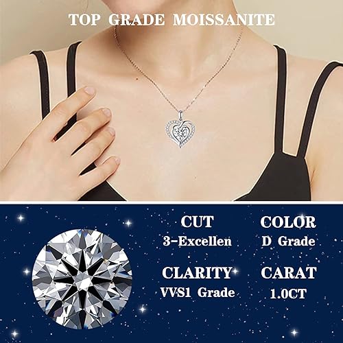 ONE : 💎Pendant Heart Necklace 💎 MOISSANITE DIAMOND 3 Carats D Color VVS1 Clarity 18K Gold Plated OVER 925 Sterling Silver Necklace for Women