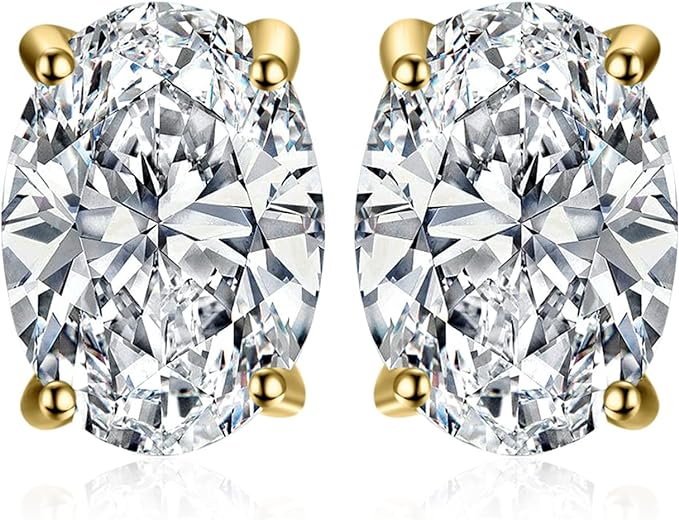 ONE PAIR: MOISSANITE Solitaire Stud Earrings, 925 Sterling Silver 14k Gold Plated Earrings for Her, Classic Simulated Diamond Earrings VVS D-F Color: 2-Yellow Gold Plated-MOISSANITE