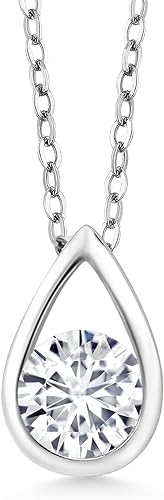 ONE : 💎Pendant Necklace 💎 MOISSANITE DIAMOND Teardrop Pendant Necklace For Women (0.50 Ct, Round 5MM, with 18 Inch Silver Chain)