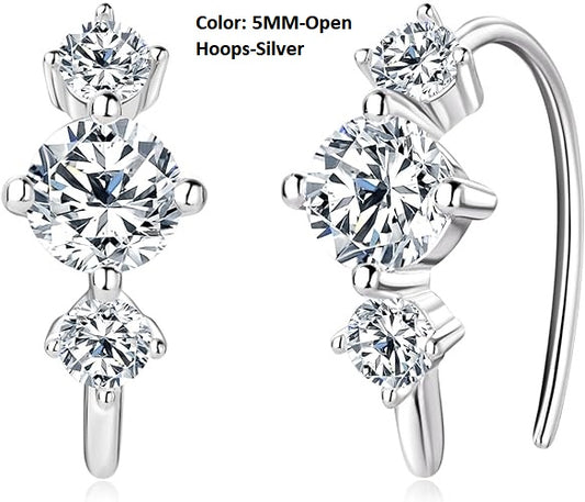 ONE PAIR: 925 Sterling Silver MOISSANITE Earrings HIGH QUALITY MOISSANITE DIAMOND Brilliant ROUND CUT Color: 5MM-Open Hoops