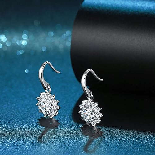 ONE PAIR: 925 Sterling Silver MOISSANITE DROP DANGLE Earrings HIGH QUALITY MOISSANITE DIAMOND Brilliant ROUND CUT