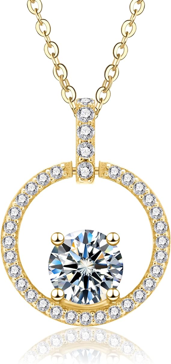 ONE :💎Pendant Necklace💎 1.0 CARAT MOISSANITE YELLOW GOLD PLATED OVER 925 STERLNG SILVER