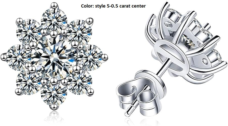 ONE PAIR: 925 Sterling Silver MOISSANITE STUD STAR Earrings HIGH QUALITY MOISSANITE DIAMOND Brilliant ROUND CUT style 5-0.5 carat center