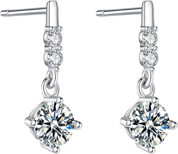 ONE PAIR: 925 Sterling Silver MOISSANITE DROP Earrings HIGH QUALITY MOISSANITE DIAMOND Brilliant ROUND CUT