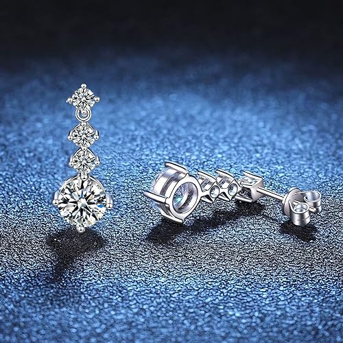 ONE PAIR: 925 Sterling Silver MOISSANITE DROP Earrings HIGH QUALITY MOISSANITE DIAMOND Brilliant ROUND CUT