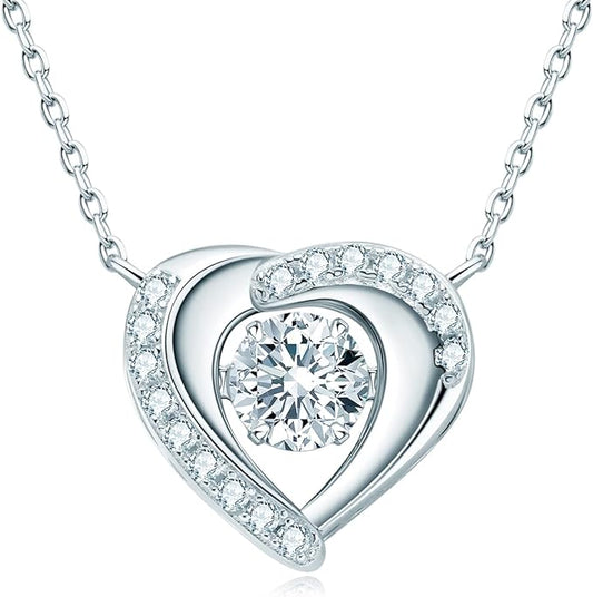 ONE :💎Pendant Necklace💎 Color: Dancing Heart-0.8ct MOISSANITE DIAMOND WHITE GOLD PLATED OVER 925 STERLNG SILVER