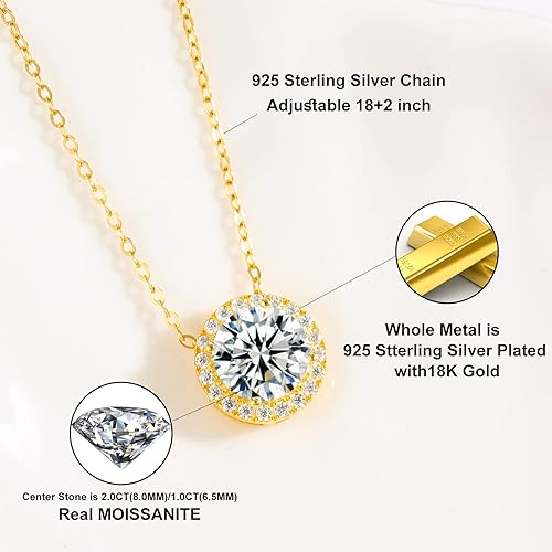 ONE :💎Pendant Necklace 💎MOISSANITE DIAMOND Color: SILVER 18K YELLOW GOLD PLATED-S925-0.5CT