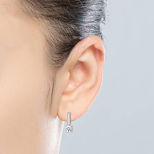 ONE PAIR: 925 Sterling Silver DROP MOISSANITE Earrings  Brilliant ROUND CUT Color: Total 1CT - White Gold Short HIGH QUALITY MOISSANITE DIAMOND 18 K White Gold Plated