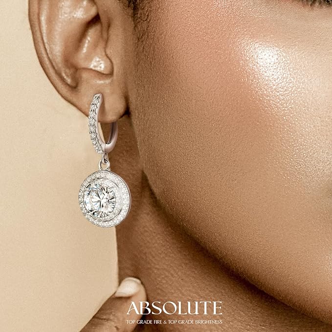 ONE PAIR: 925 Sterling Silver HOOP DROP MOISSANITE Earrings  Brilliant ROUND CUT HIGH QUALITY MOISSANITE DIAMOND 18 K White Gold Plated