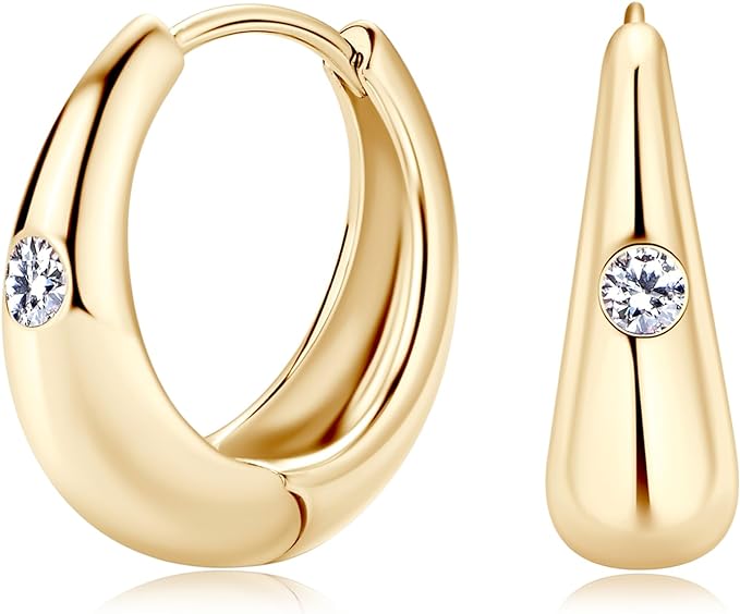 ONE PAIR: 925 Sterling Silver MOISSANITE Classic Round Hoop Earrings, D Color Lab Create Diamond, 14K Gold Plated Sterling Silver Hoop Earring