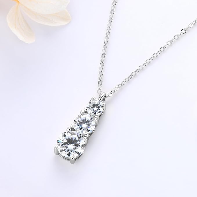 ONE :💎Pendant Necklace 💎 MOISSANITE DIAMOND  1.75CT-3 Stones 925 STERLING SILVER and Solid Gold Plated D Color VVS1 Clarity 15 INCH CHAIN adjustable