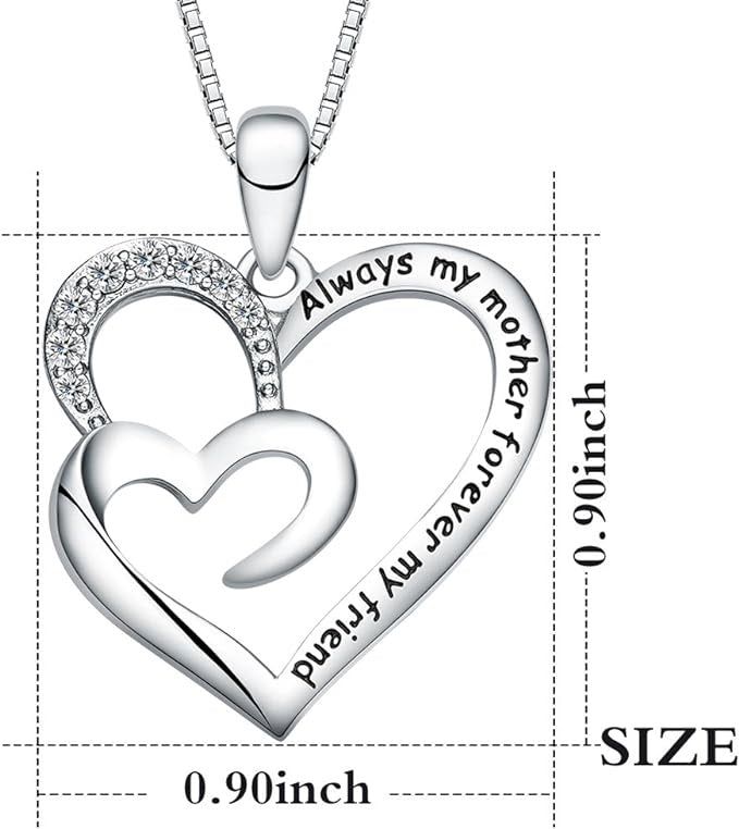 ONE PAIR: CZ Crystal Platinum Plated Silver Necklace Gifts for Mom Wife Girlfriend Her on Mothers Day Anniversary Birthday Gifts for Women Always My Mother Forever My Friend necklace