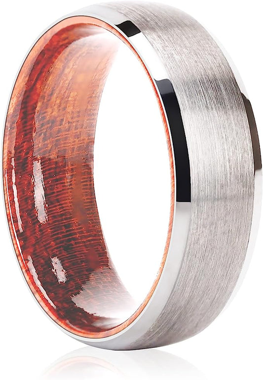 Carbide Tungsten Color: SILVER 8mm RING Rosewood Inlay High Polished inner-face design smooth and shiny. Comfort Fit Wedding Band Size 6-15