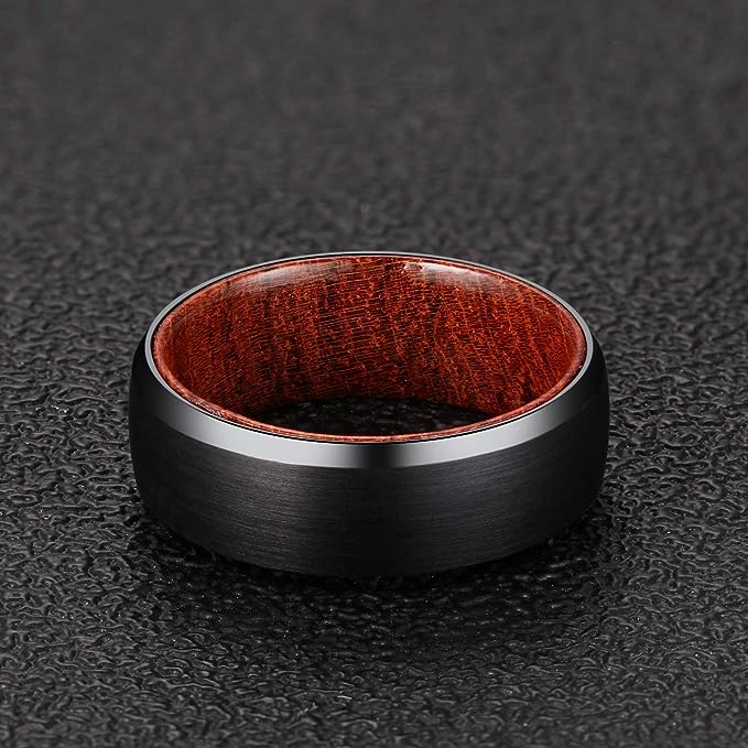 Genuine Carbide Tungsten Color: BLACK 8mm RING Rosewood Inlay High Polished inner-face design smooth and shiny. Comfort Fit Wedding Band Size 6-15