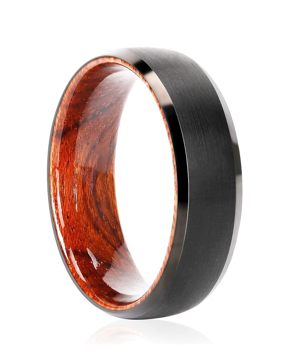 Genuine Carbide Tungsten Color: BLACK 8mm RING Rosewood Inlay High Polished inner-face design smooth and shiny. Comfort Fit Wedding Band Size 6-15