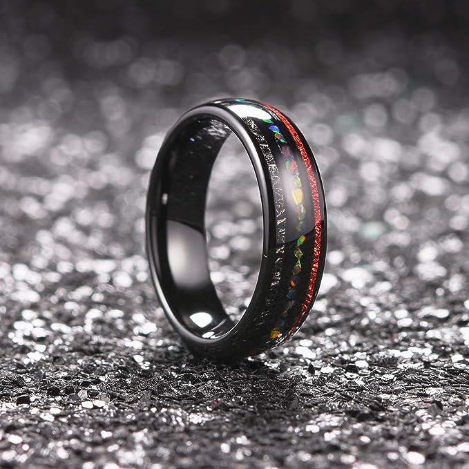 Genuine Carbide Tungsten Color: Black 6mm Special inlays & Red inlays inner high polished inner-face design smooth and shiny. Comfort Fit Wedding Band Size 6-15