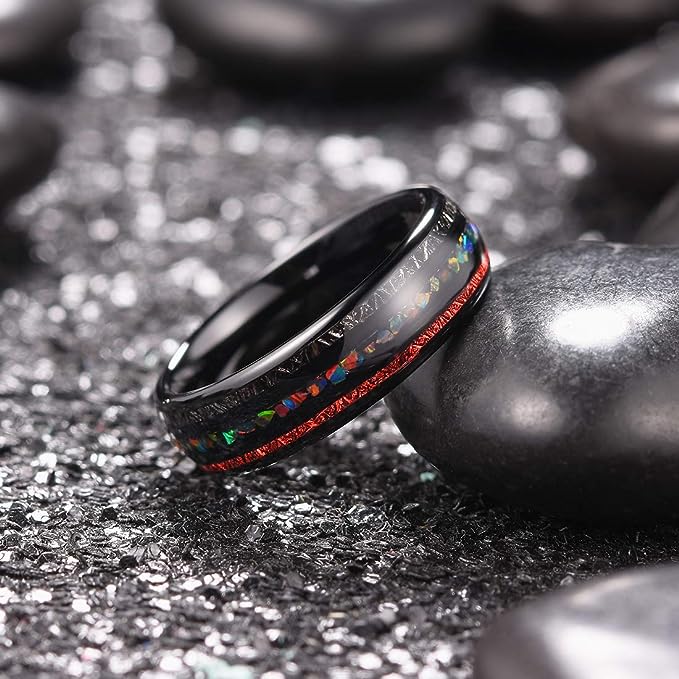 Genuine Carbide Tungsten Color: Black 6mm Special inlays & Red inlays inner high polished inner-face design smooth and shiny. Comfort Fit Wedding Band Size 6-15