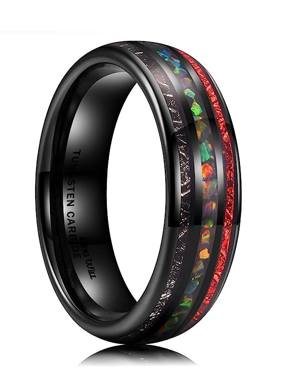 Genuine Carbide Tungsten Color: Black 6mm Special inlays & Red inlays inner high polished inner-face design smooth and shiny. Comfort Fit Wedding Band Size 6-15