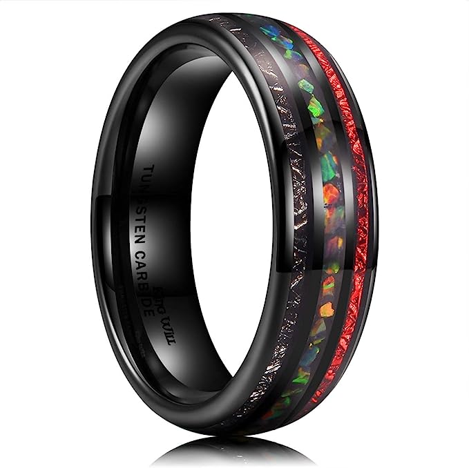 Genuine Carbide Tungsten Color: Black 6mm Special inlays & Red inlays inner high polished inner-face design smooth and shiny. Comfort Fit Wedding Band Size 6-15