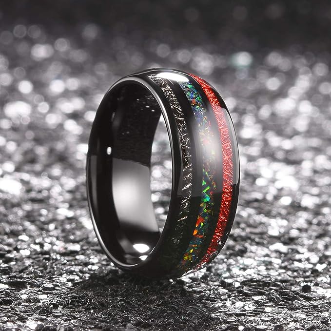 Genuine Carbide Tungsten Color: Black 8mm Special inlays & Red inlays inner high polished inner-face design smooth and shiny. Comfort Fit Wedding Band Size 6-15