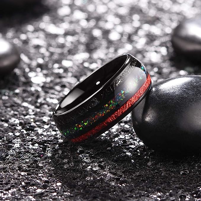 Genuine Carbide Tungsten Color: Black 8mm Special inlays & Red inlays inner high polished inner-face design smooth and shiny. Comfort Fit Wedding Band Size 6-15