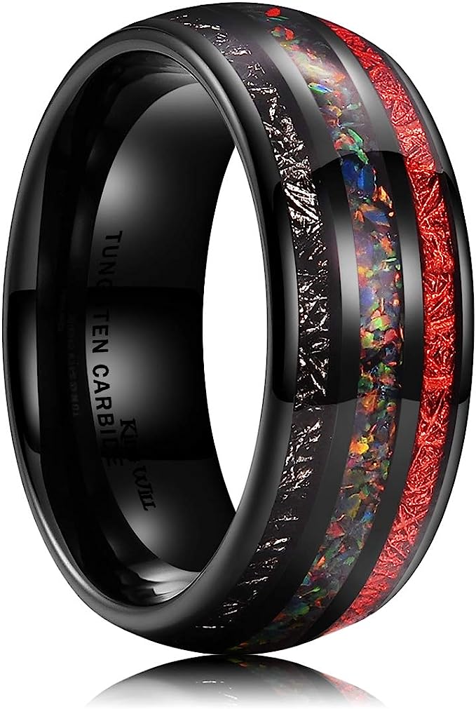 Genuine Carbide Tungsten Color: Black 8mm Special inlays & Red inlays inner high polished inner-face design smooth and shiny. Comfort Fit Wedding Band Size 6-15