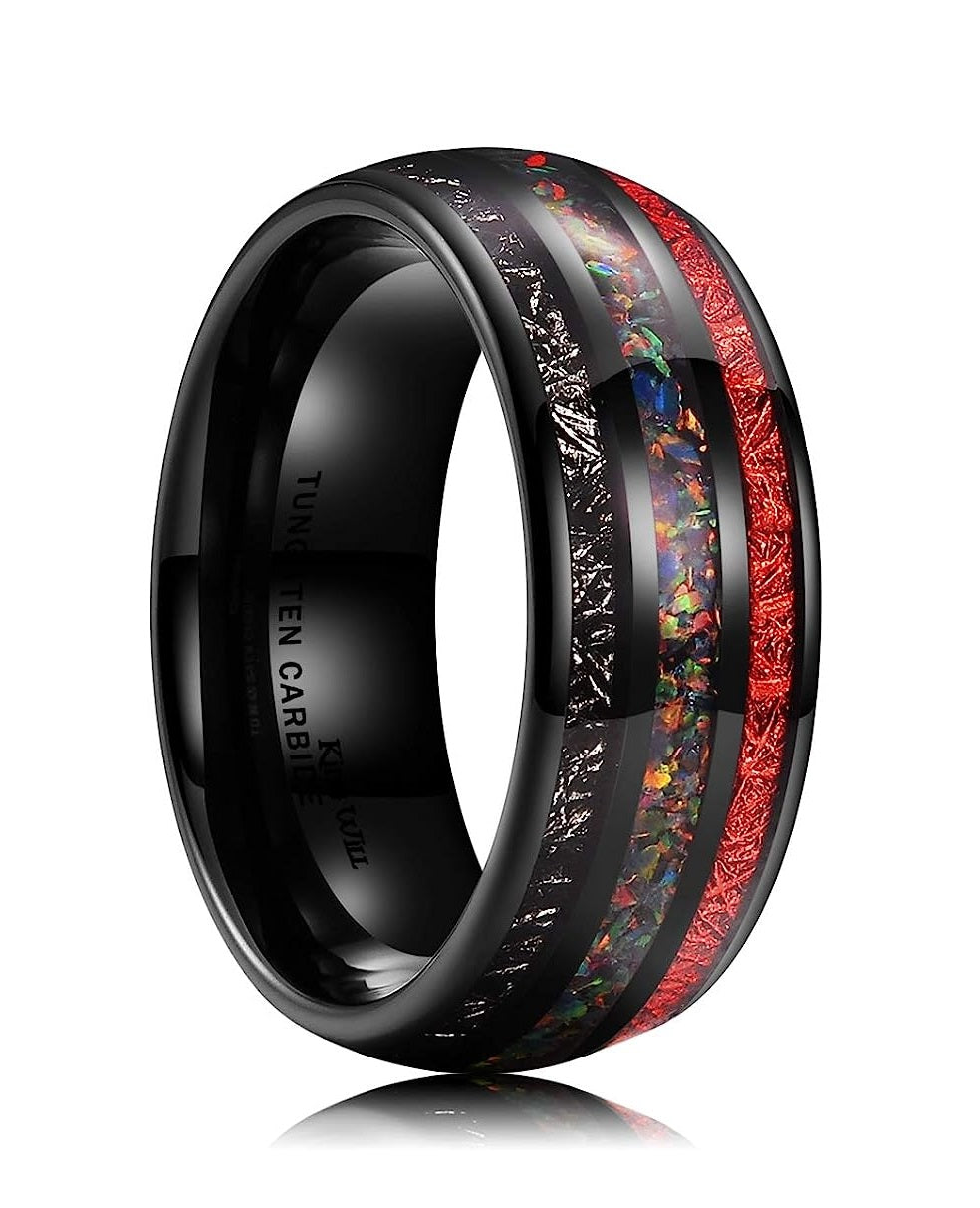 Genuine Carbide Tungsten Color: Black 8mm Special inlays & Red inlays inner high polished inner-face design smooth and shiny. Comfort Fit Wedding Band Size 6-15