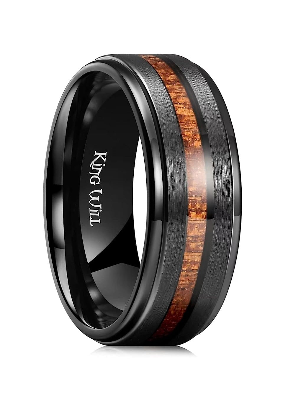 Genuine Titanium Silver 8mm Ring Black Koa Wood inlay Perfect Combination. High Polished Comfort Fit