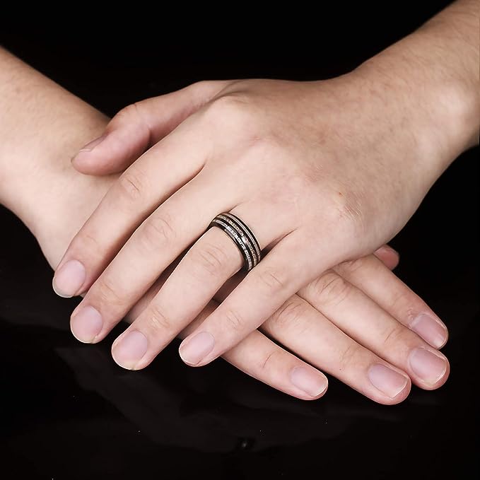 Genuine Carbide Tungsten Color: Black 8mm RING  Crushed Opal and Antlers Inner high polished inner-face design smooth and shiny. Comfort Fit Wedding Band Size 6-15