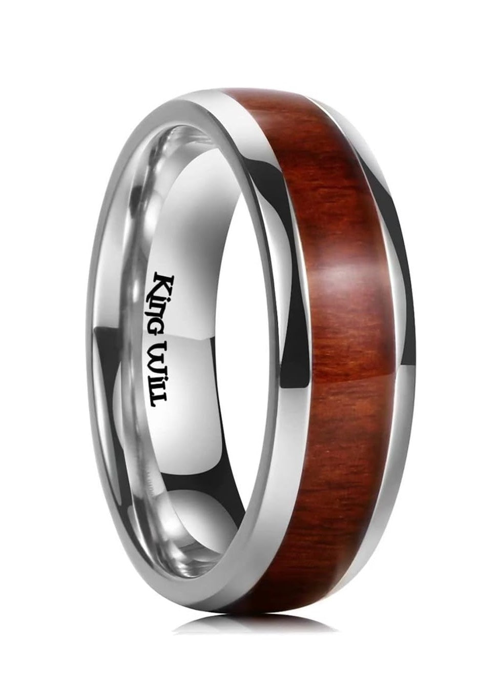 Genuine Titanium Silver 7mm Ring Center Inlaid Koa Wood Wedding Band  Hammered Wood Titanium Rings Polish Comfort Fit