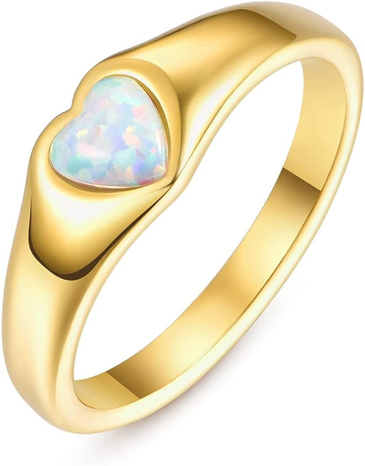 One: Dainty 14K Gold Plated Ring, featuring heart shaped opal, Beautiful