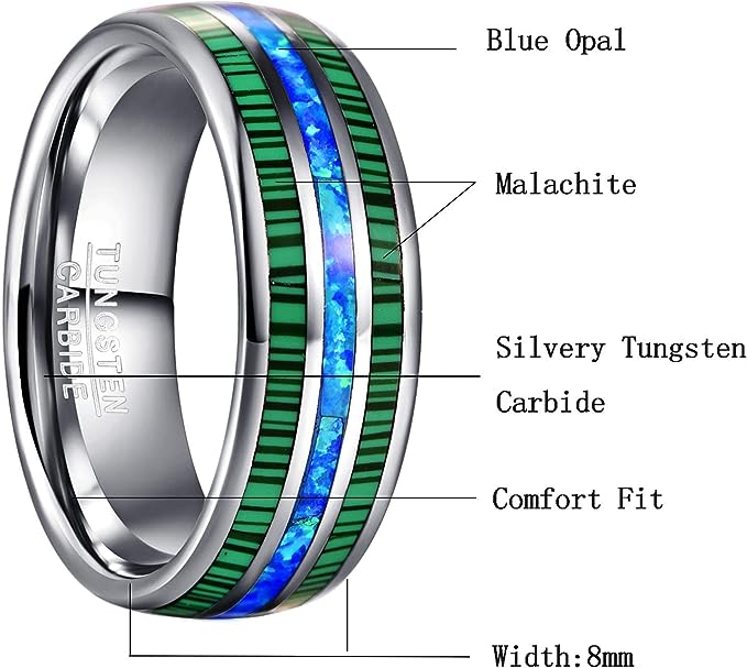 Genuine Carbide Tungsten Color: 8mm RING Silver Blue  Silver Inner high polished inner-face design smooth and shiny. Comfort Fit Wedding Band Size 6-15