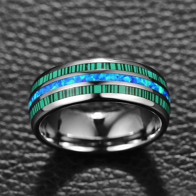 Copy of Genuine Carbide Tungsten Color: 8mm RING Silver Blue  Silver Inner high polished inner-face design smooth and shiny. Comfort Fit Wedding Band Size 6-15