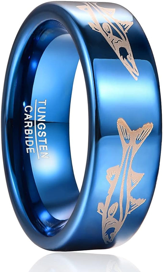 Copy of Genuine Carbide Tungsten Color: Blue Laser Fish Pattern Gorgeous Stunning Polished Shiny Comfort Fit Wedding Band Size Size 6-15