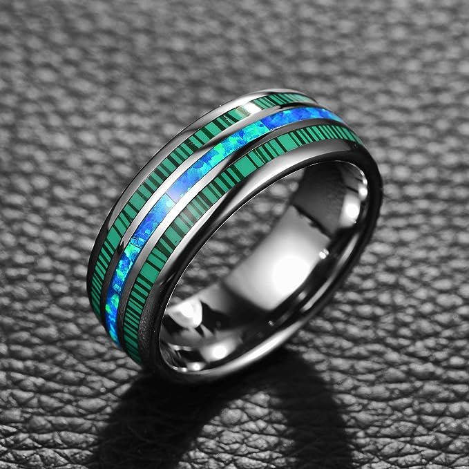 Genuine Carbide Tungsten Color: 8mm RING Silver Blue  Silver Inner high polished inner-face design smooth and shiny. Comfort Fit Wedding Band Size 6-15