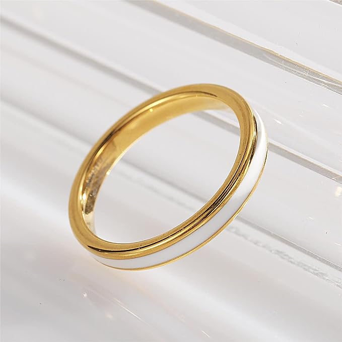 Genuine Carbide Tungsten Color: Design 3MM Gold White Inlay High Polished inner-face design smooth and shiny. Comfort Fit Wedding Band Size 6-15