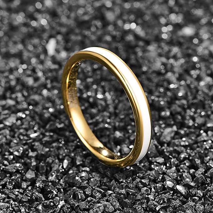 Genuine Carbide Tungsten Color: Design 3MM Gold White Inlay High Polished inner-face design smooth and shiny. Comfort Fit Wedding Band Size 6-15