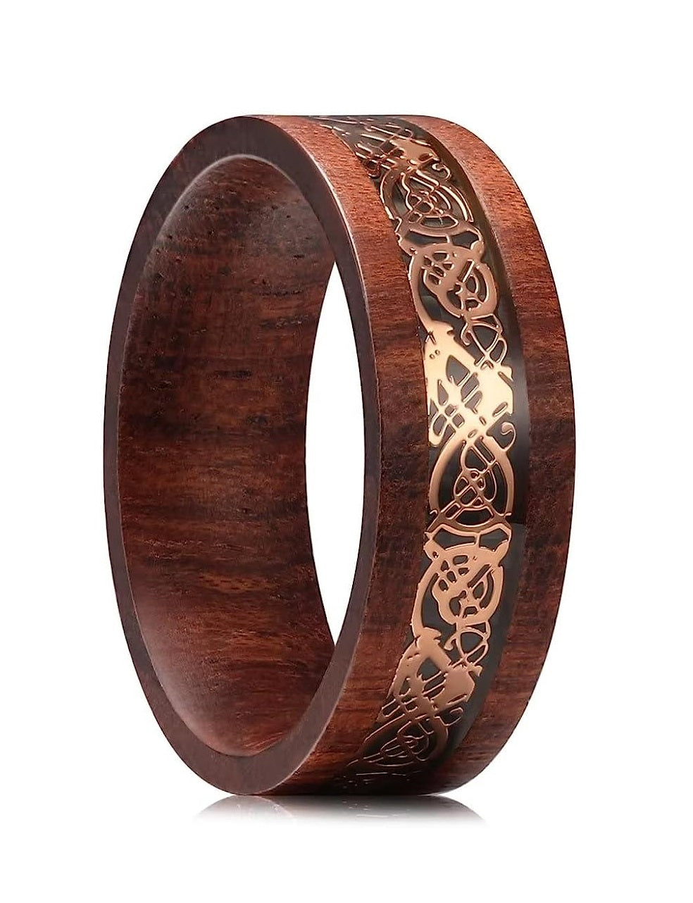 Genuine Carbide Tungsten Color: 8mm Sandalwood Dragon inlay High Polished inner-face design smooth and shiny. Comfort Fit Wedding Band Size 6-15