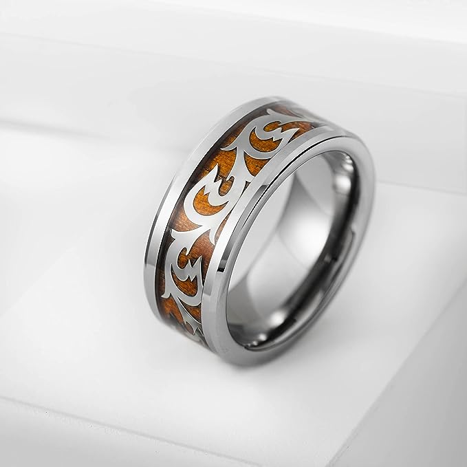 Genuine Carbide Tungsten Color: 6mm Silver Tree Koa Wood inlay High Polished inner-face design smooth and shiny. Comfort Fit Wedding Band Size 6-15