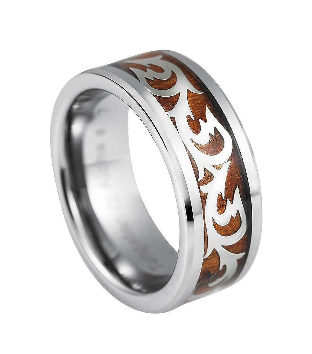 Genuine Carbide Tungsten Color: 6mm Silver Tree Koa Wood inlay High Polished inner-face design smooth and shiny. Comfort Fit Wedding Band Size 6-15