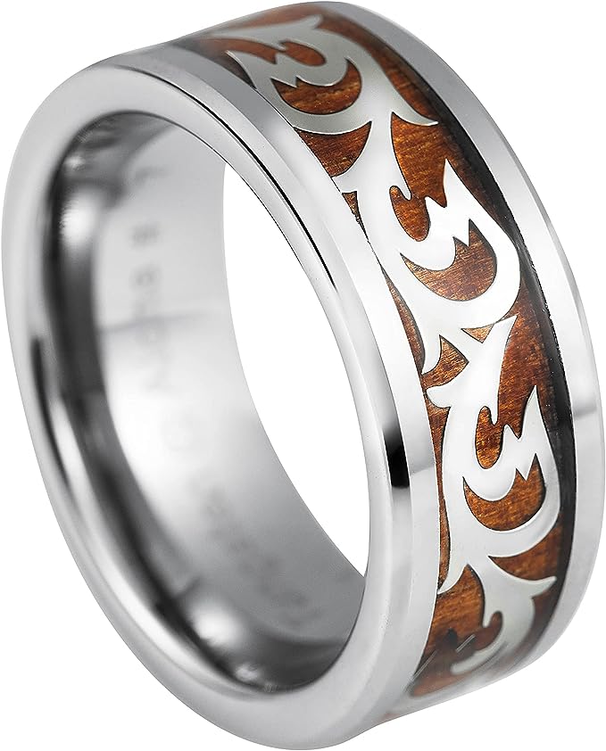 Genuine Carbide Tungsten Color: 6mm Silver Tree Koa Wood inlay High Polished inner-face design smooth and shiny. Comfort Fit Wedding Band Size 6-15