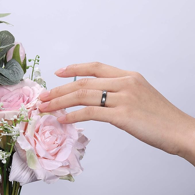 Genuine Carbide Tungsten Color: 4MM BLUE SILVER BRUSHED Design Inlay High Polished inner-face design smooth and shiny. Comfort Fit Wedding Band Size 6-15
